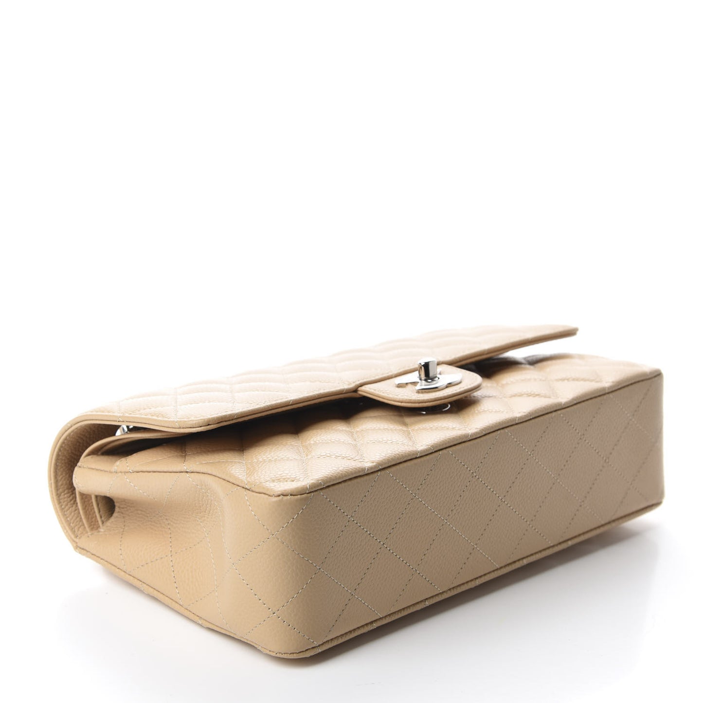 Caviar Quilted Medium Double Flap Beige