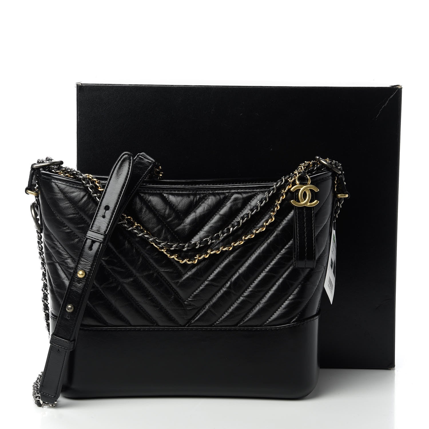Chanel Aged Calfskin Chevron Quilted Medium Gabrielle Hobo Black 11 of 11