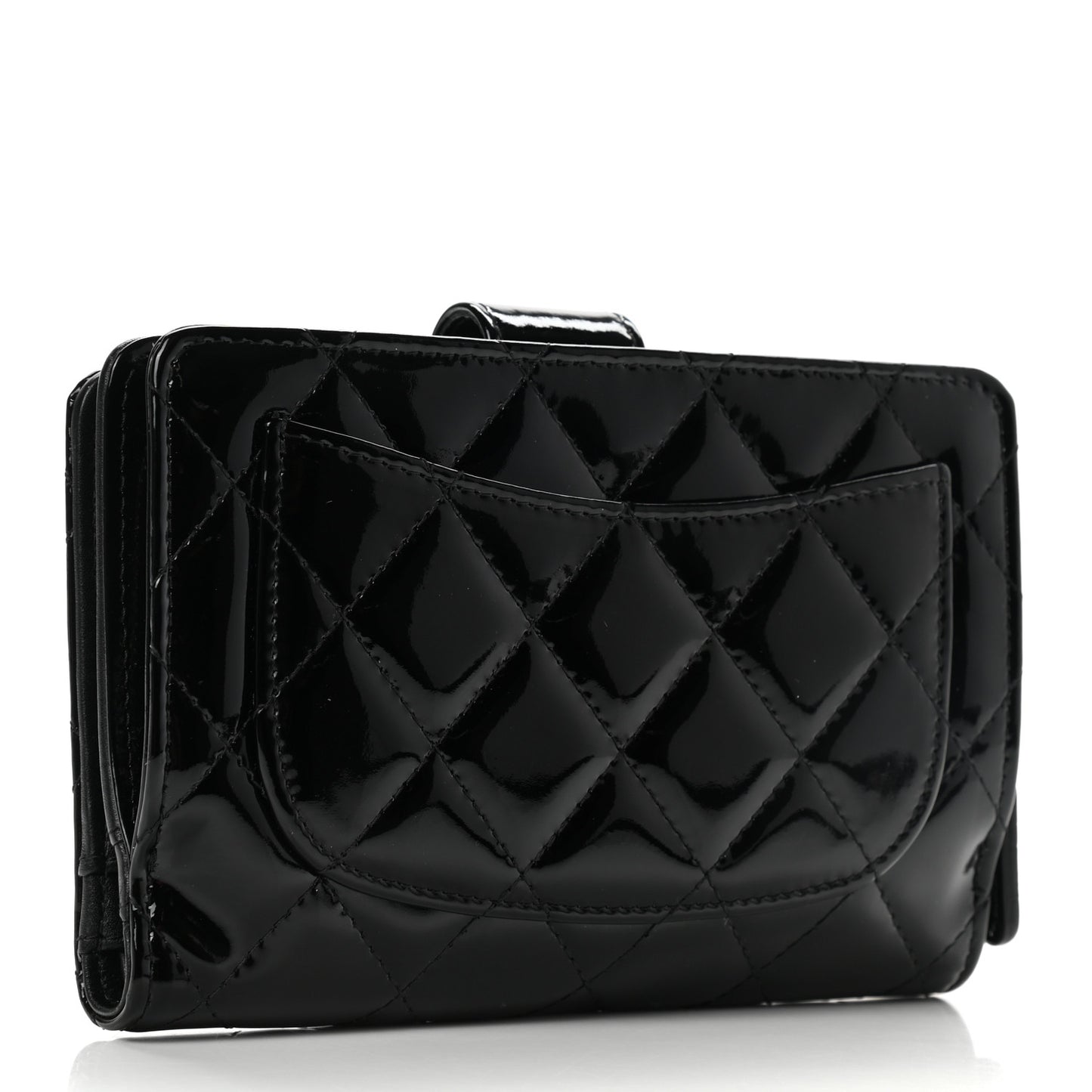 Patent Quilted Zip Pocket Wallet Black