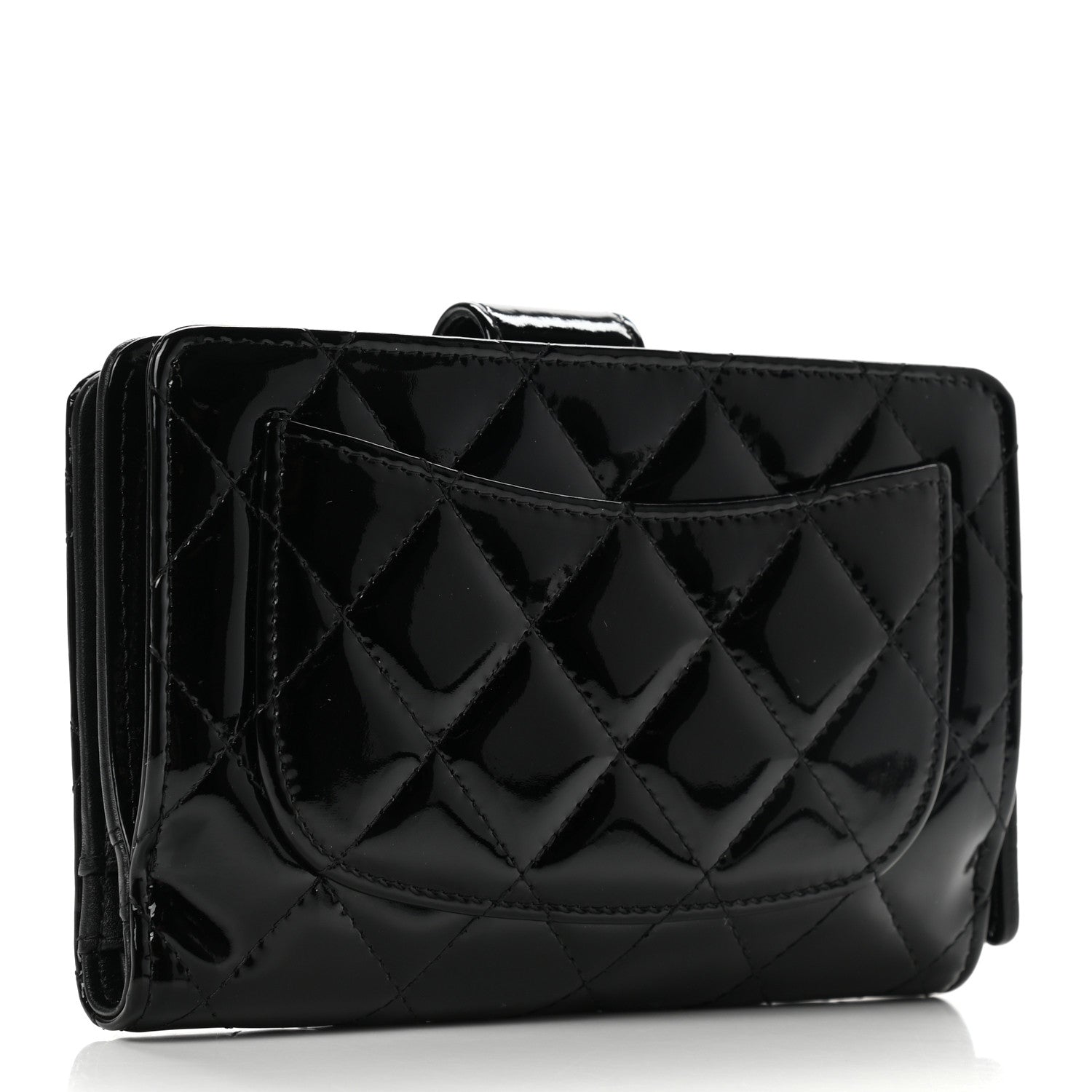Chanel Patent Quilted Zip Pocket Wallet Black 3 of 8