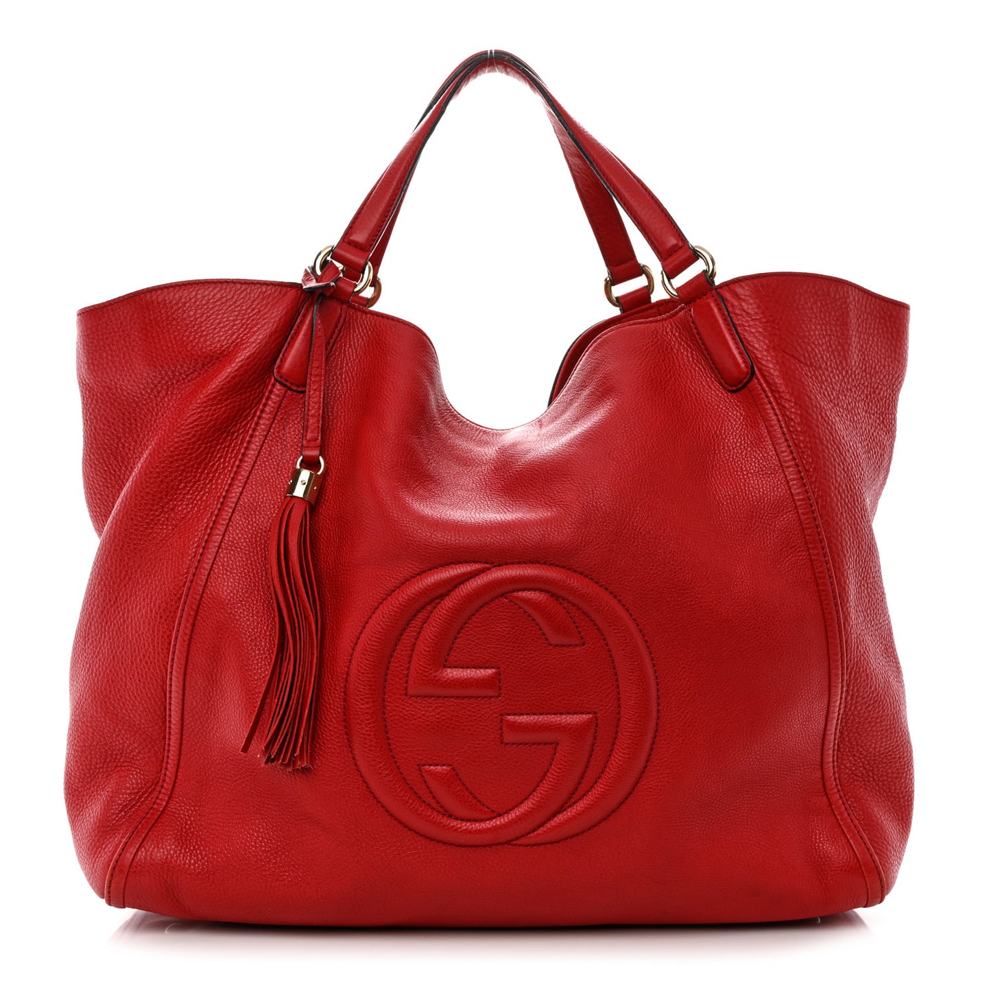 Pebbled Calfskin Large Soho Shoulder Bag Red Red