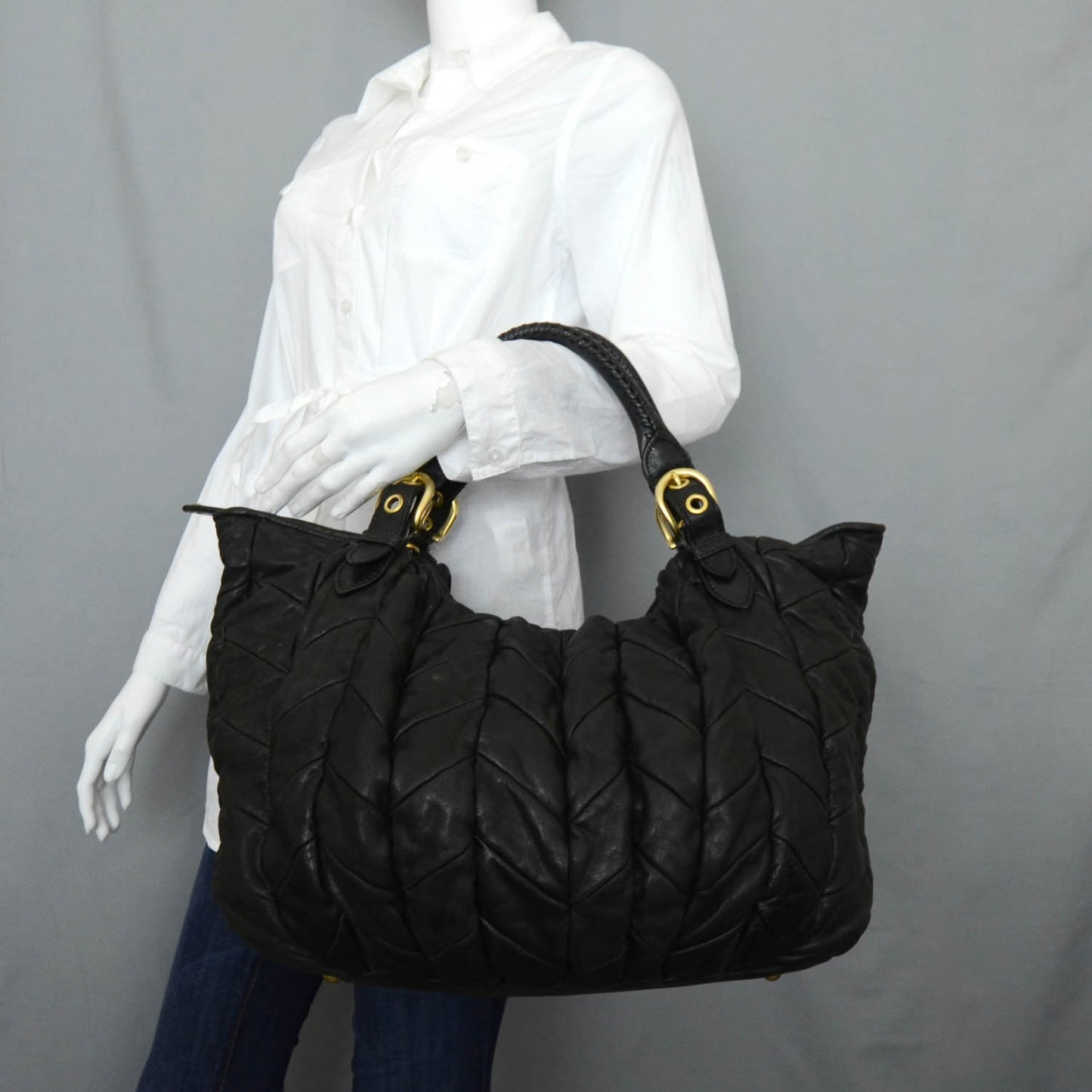 Nappa Leather Large Patchwork Tote Black
