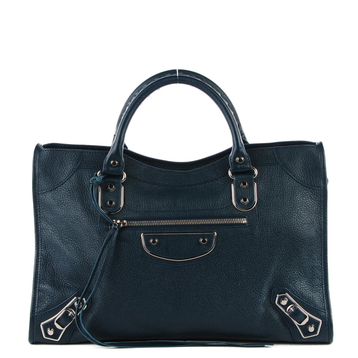 Chevre Silver Metallic Edge Hardware City Bleu Paon
