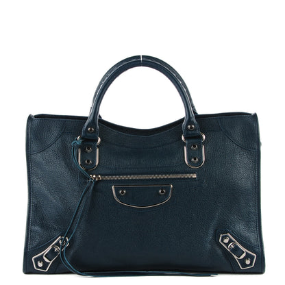 Balenciaga Chevre Silver Metallic Edge Hardware City Bleu Paon 1 of 14