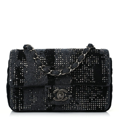 Chanel Wool Velvet Crystal Studded Mini Rectangular Flap Grey Black 1 of 8