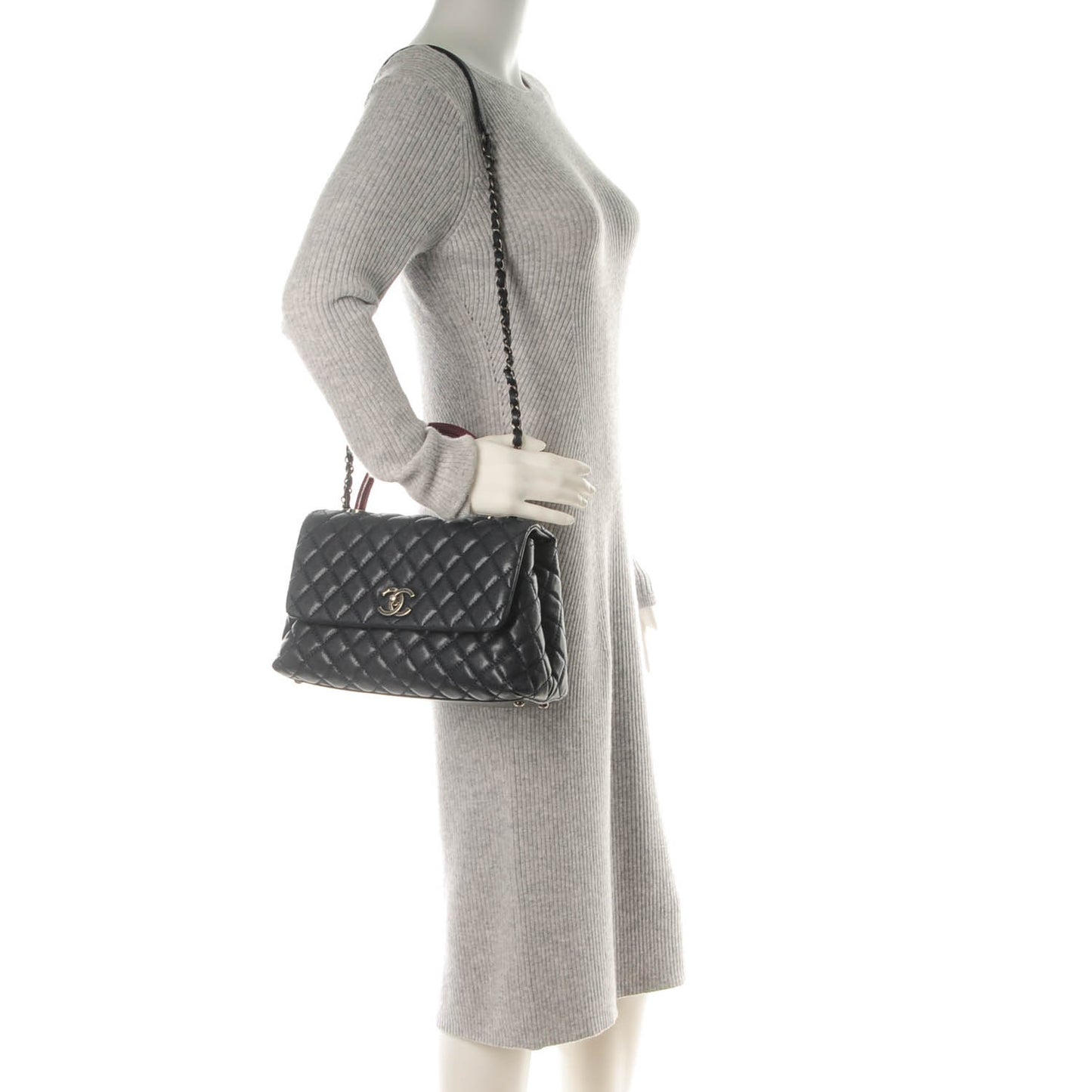 Caviar Lizard Quilted Small Coco Handle Flap Navy