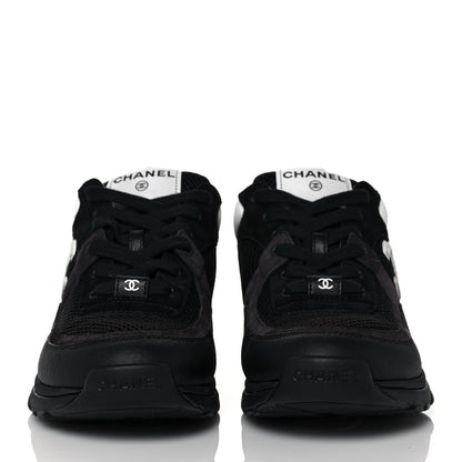 Chanel Mesh Suede Grained Calfskin Womens CC Sneakers 39 Black White 2 of 7