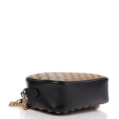 Gucci Monogram Matelasse Diagonal Small GG Marmont Chain Shoulder Bag Beige Black 3 of 10