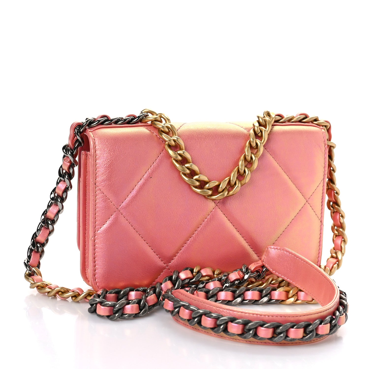 Chanel Iridescent Calfskin Quilted Chanel 19 Wallet On Chain WOC Pink 3 of 9