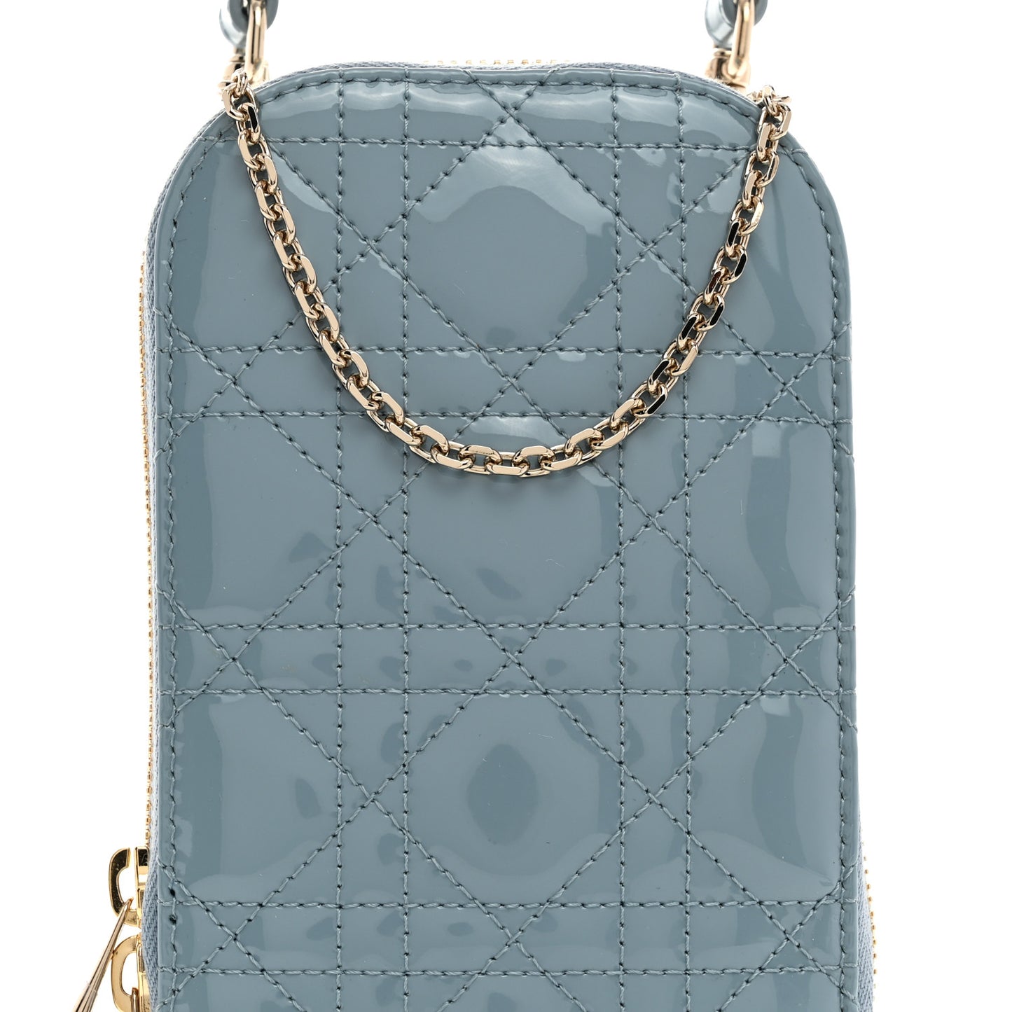 Patent Cannage Lady Dior Phone Holder Bracing Blue