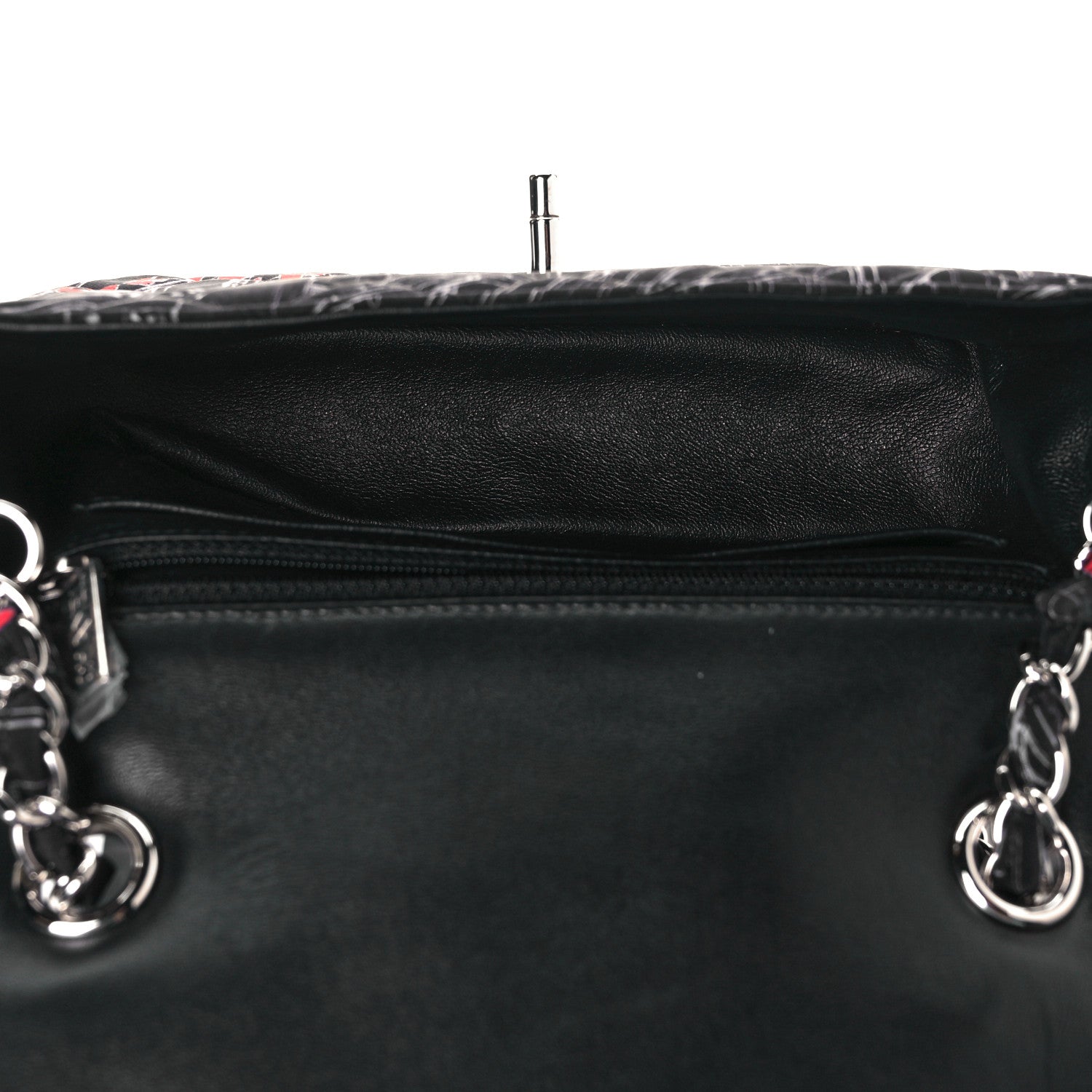 Chanel Fabric Printed Paris Rooftops Quilted Mini Rectangular Flap Black Red White 12 of 30