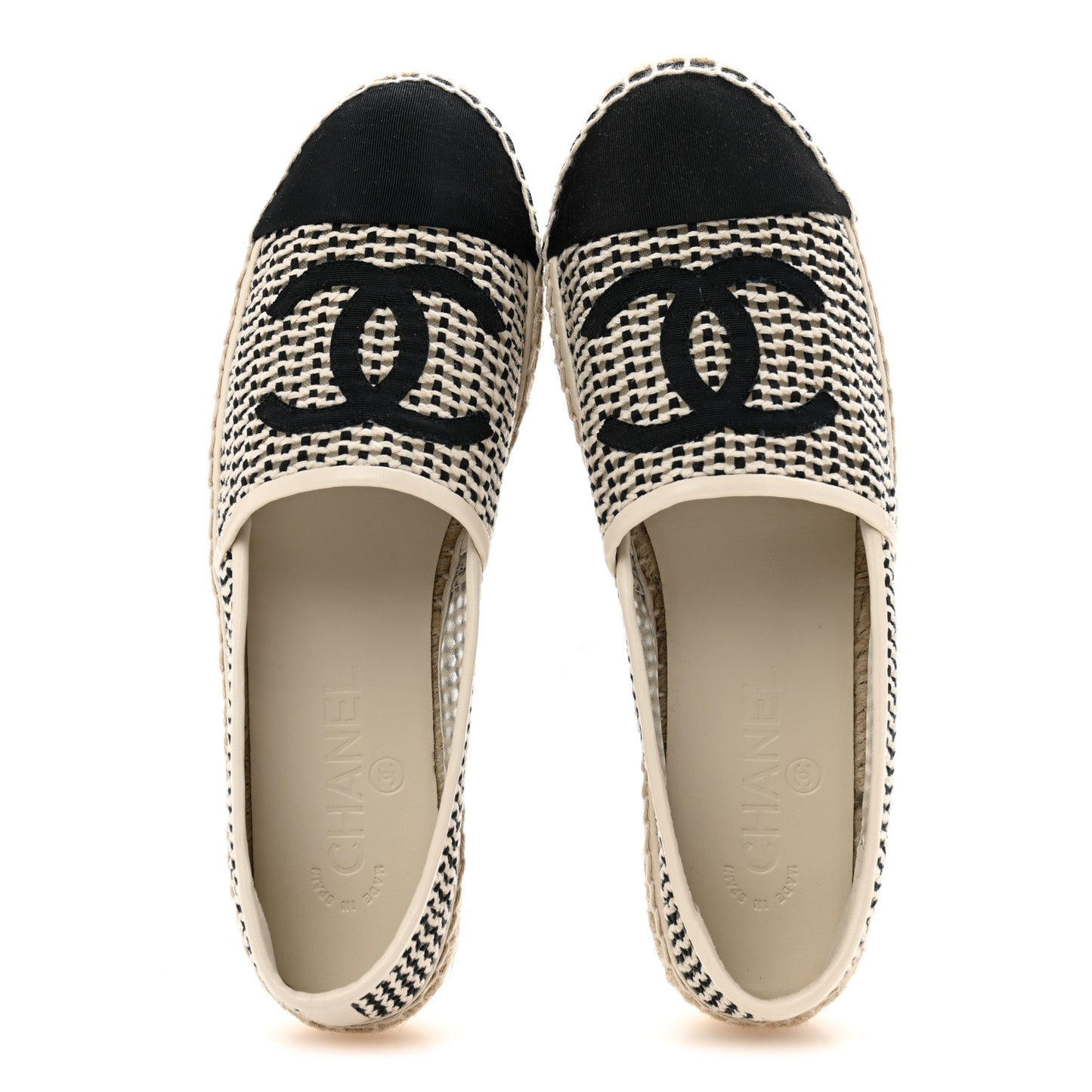 Mesh Grosgrain CC Espadrilles 39 Beige Black