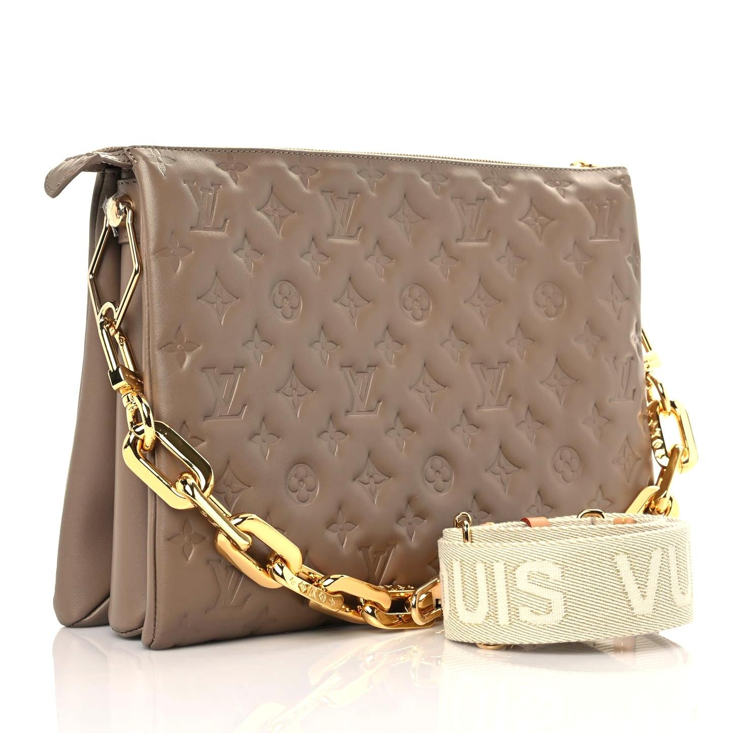 Louis Vuitton Lambskin Embossed Monogram Coussin MM Taupe 3 of 9