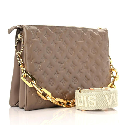 Louis Vuitton Lambskin Embossed Monogram Coussin MM Taupe 3 of 9