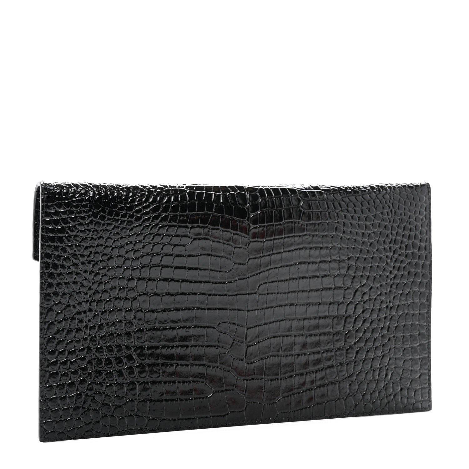 Saint Laurent Calfskin Crocodile Embossed Uptown Monogram Pouch Black 3 of 8