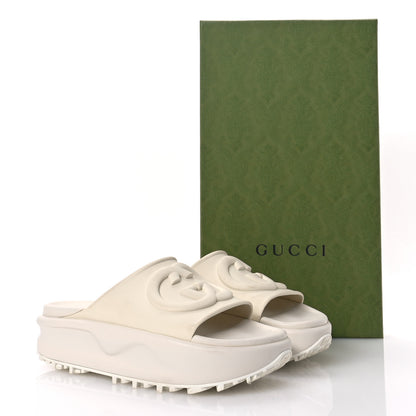 Gucci Soft Rubber Womens Interlocking G Platform 42mm Slide Sandals 37 Off White 10 of 10
