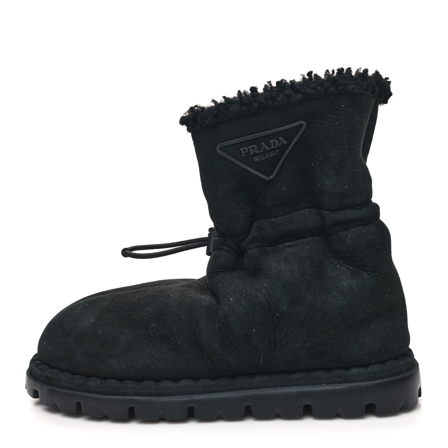 Shearling Triangle Logo Drawcord 20mm Ankle Boots 36.5 Black