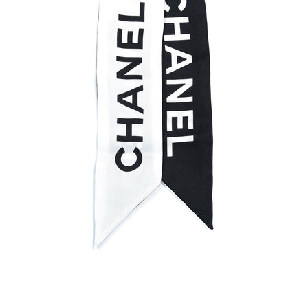 Chanel Silk Logo Slim Bandeau Scarf Black White 2 of 3
