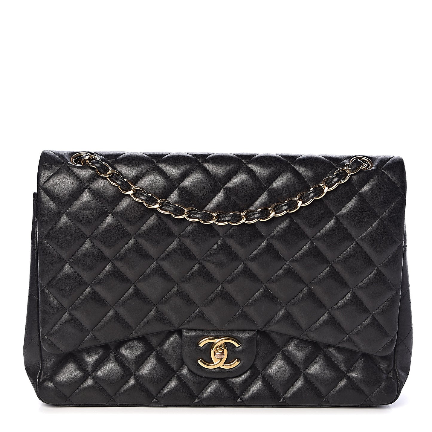 Lambskin Quilted Maxi Double Flap Black