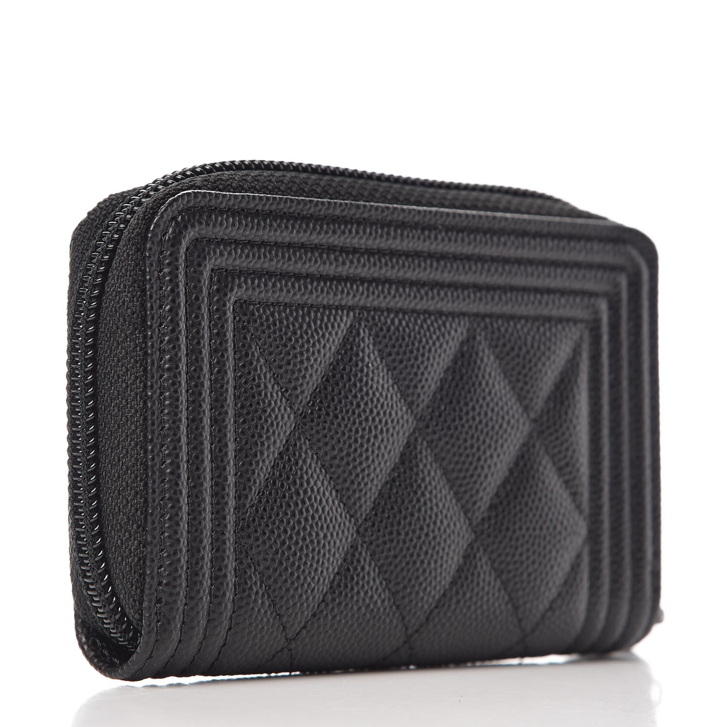 Chanel Caviar Quilted Boy Zip Around Coin Purse Wallet Black 3 of 8