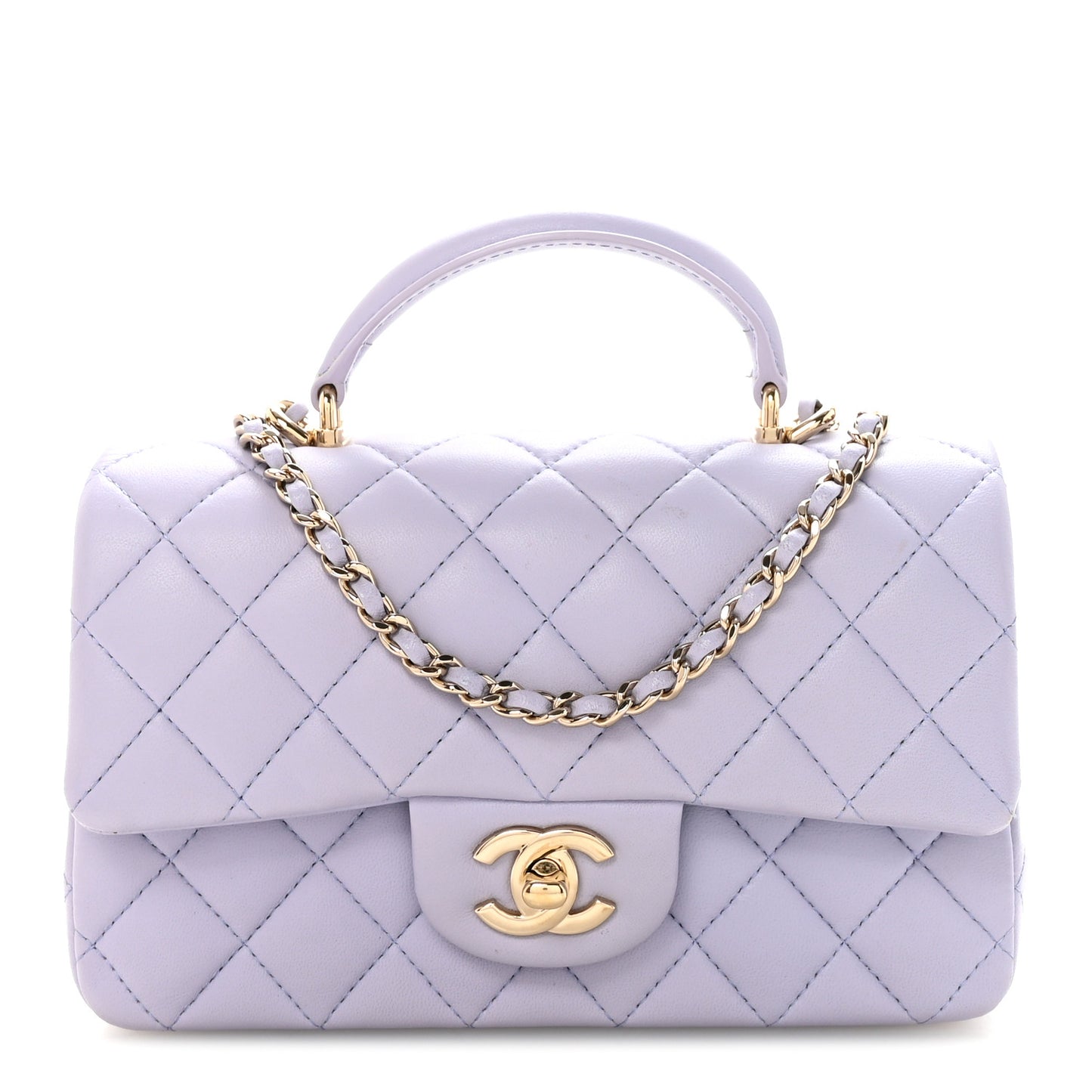 Lambskin Quilted Mini Top Handle Rectangular Flap Light Purple