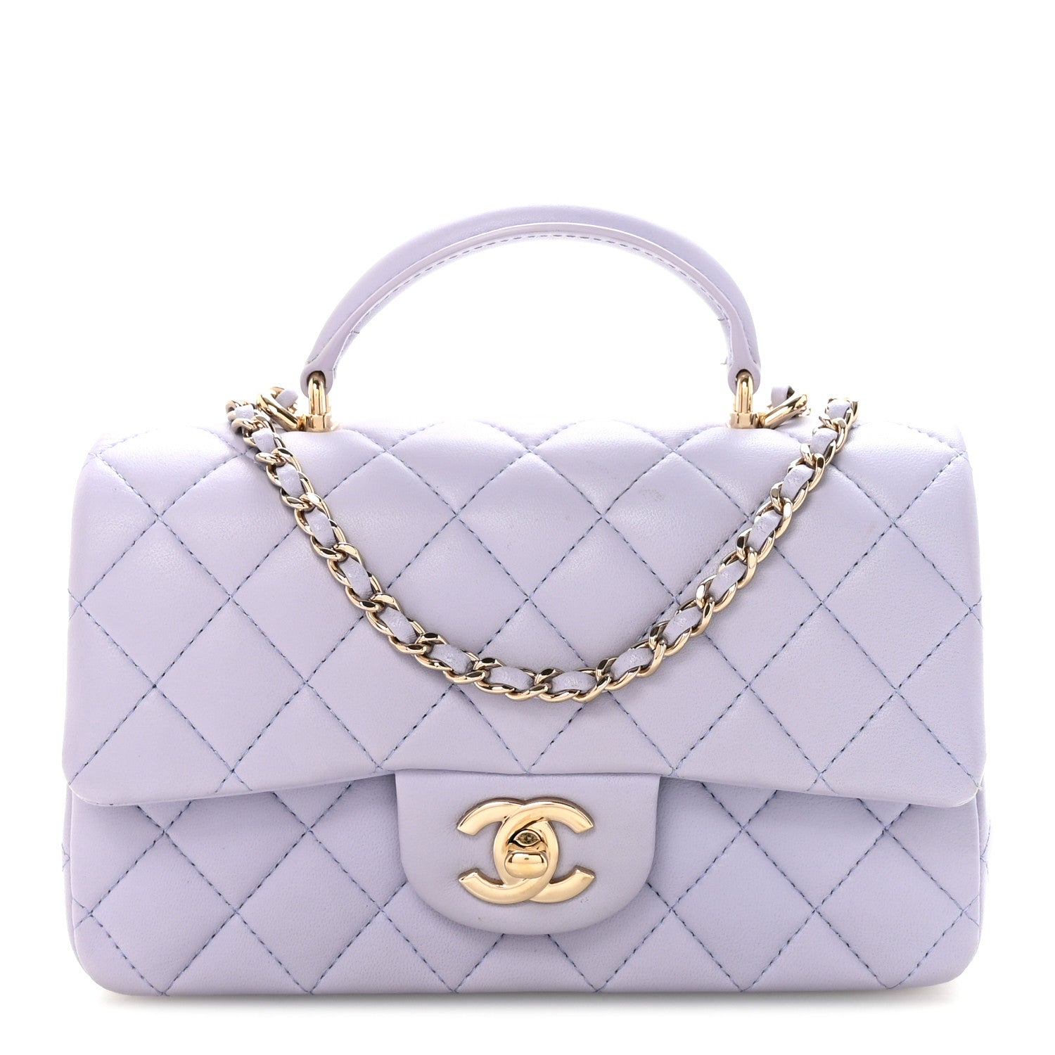 Chanel Lambskin Quilted Mini Top Handle Rectangular Flap Light Purple 1 of 10