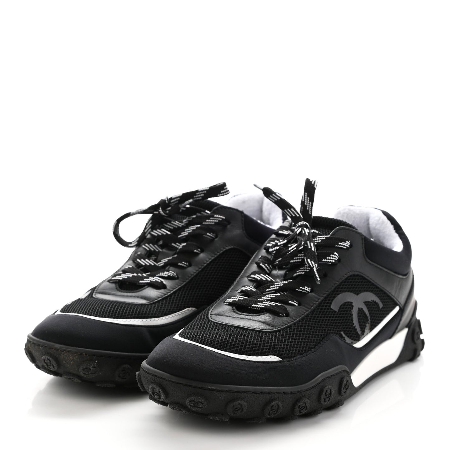 Calfskin Mesh Lycra Sneakers 39 Black