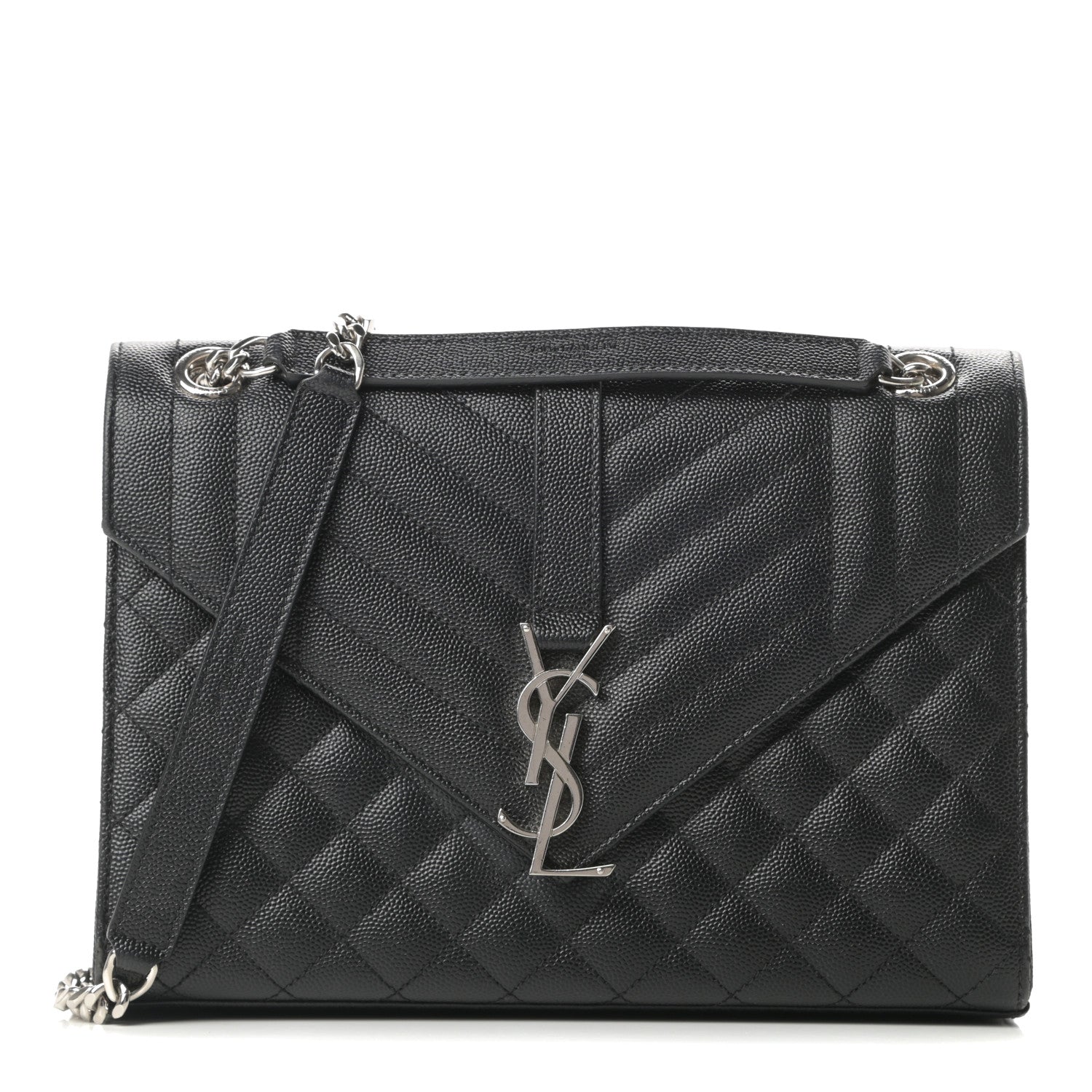 Saint Laurent Grain De Poudre Textured Mixed Matelasse Triquilt Medium Monogram Satchel Black 1 of 15