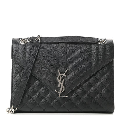 Saint Laurent Grain De Poudre Textured Mixed Matelasse Triquilt Medium Monogram Satchel Black 1 of 15