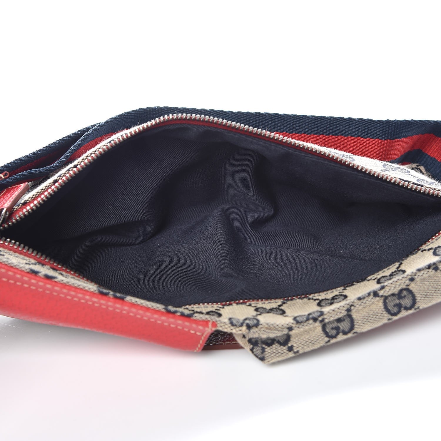 Gucci GG Monogram Web Double Pocket Belt Bag Navy Red 5 of 8