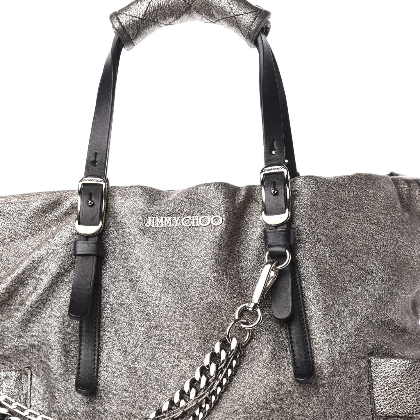 Metallic Lambskin Chain Embellished Blare Tote Silver