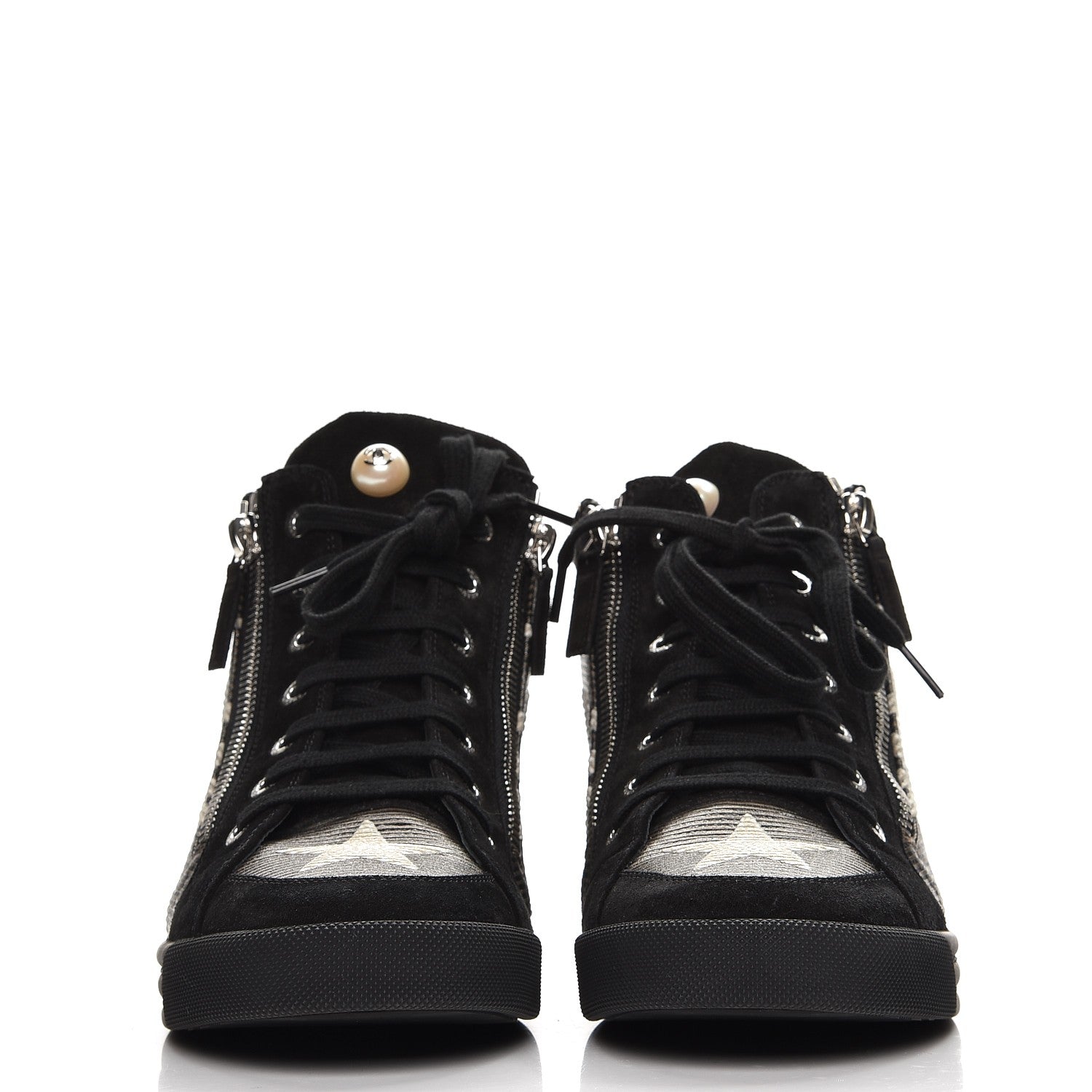 Chanel Canvas Suede CC Star Zipped High Top CC Sneakers 38 Black 2 of 9