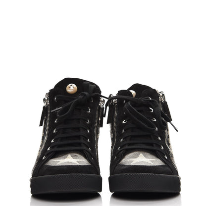 Chanel Canvas Suede CC Star Zipped High Top CC Sneakers 38 Black 2 of 9