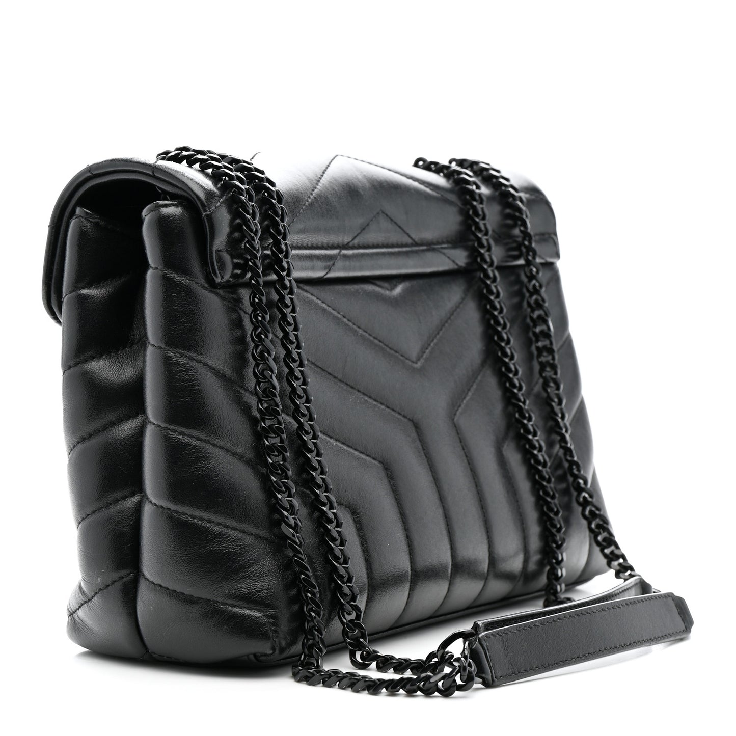 Calfskin Y Quilted Monogram Monochrome Small Loulou Chain Satchel Black