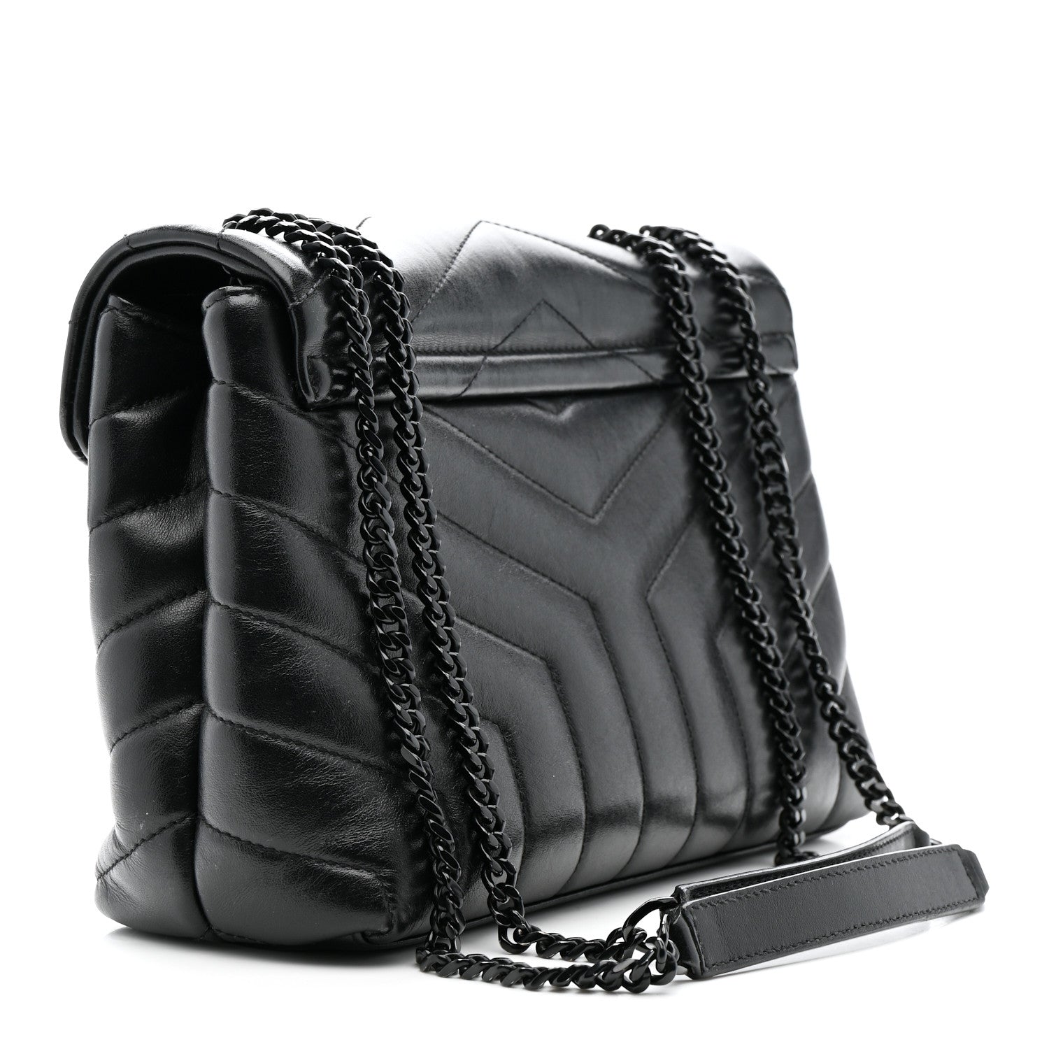 Saint Laurent Calfskin Y Quilted Monogram Monochrome Small Loulou Chain Satchel Black 3 of 15