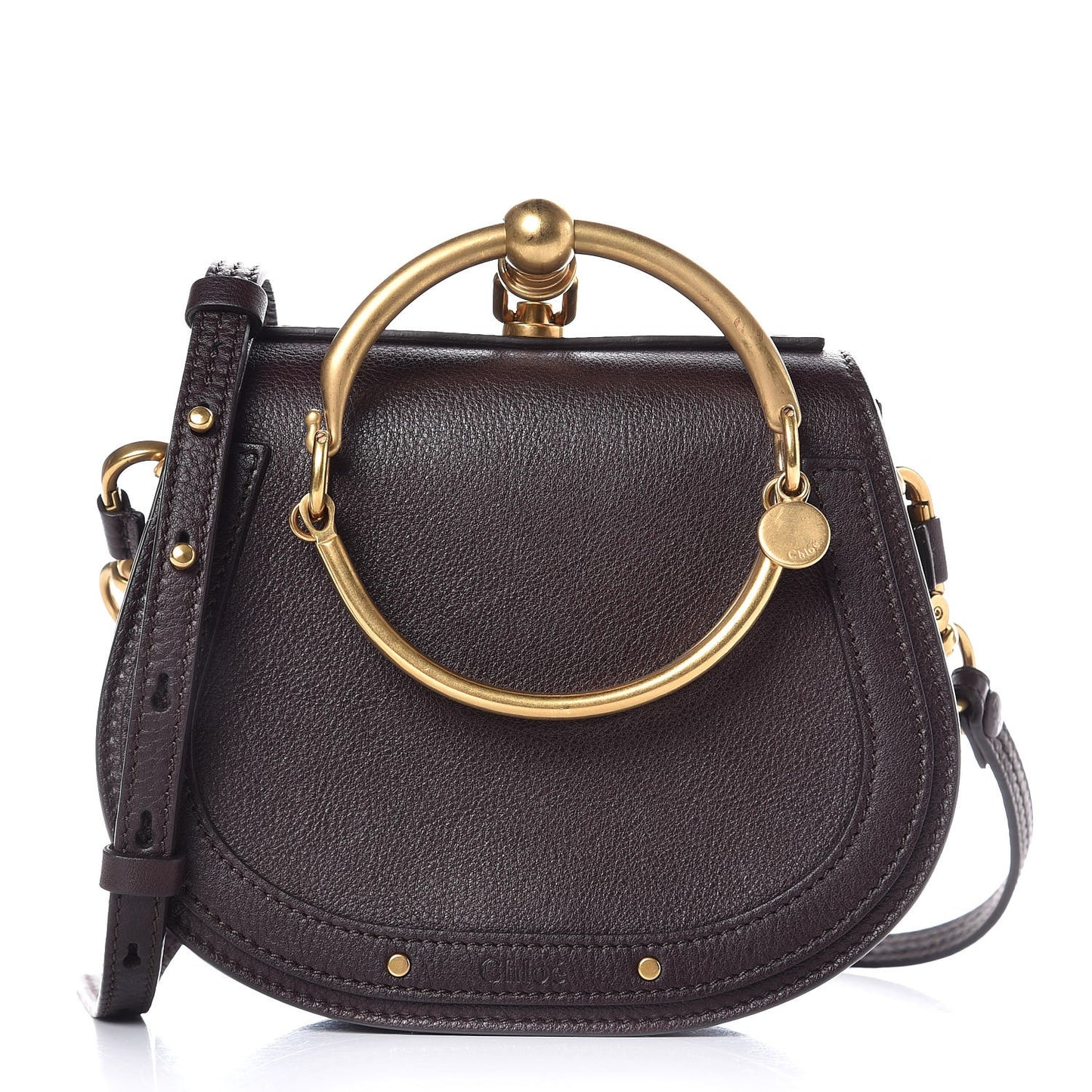 Calfskin Suede Small Nile Bracelet Bag Carbon Brown