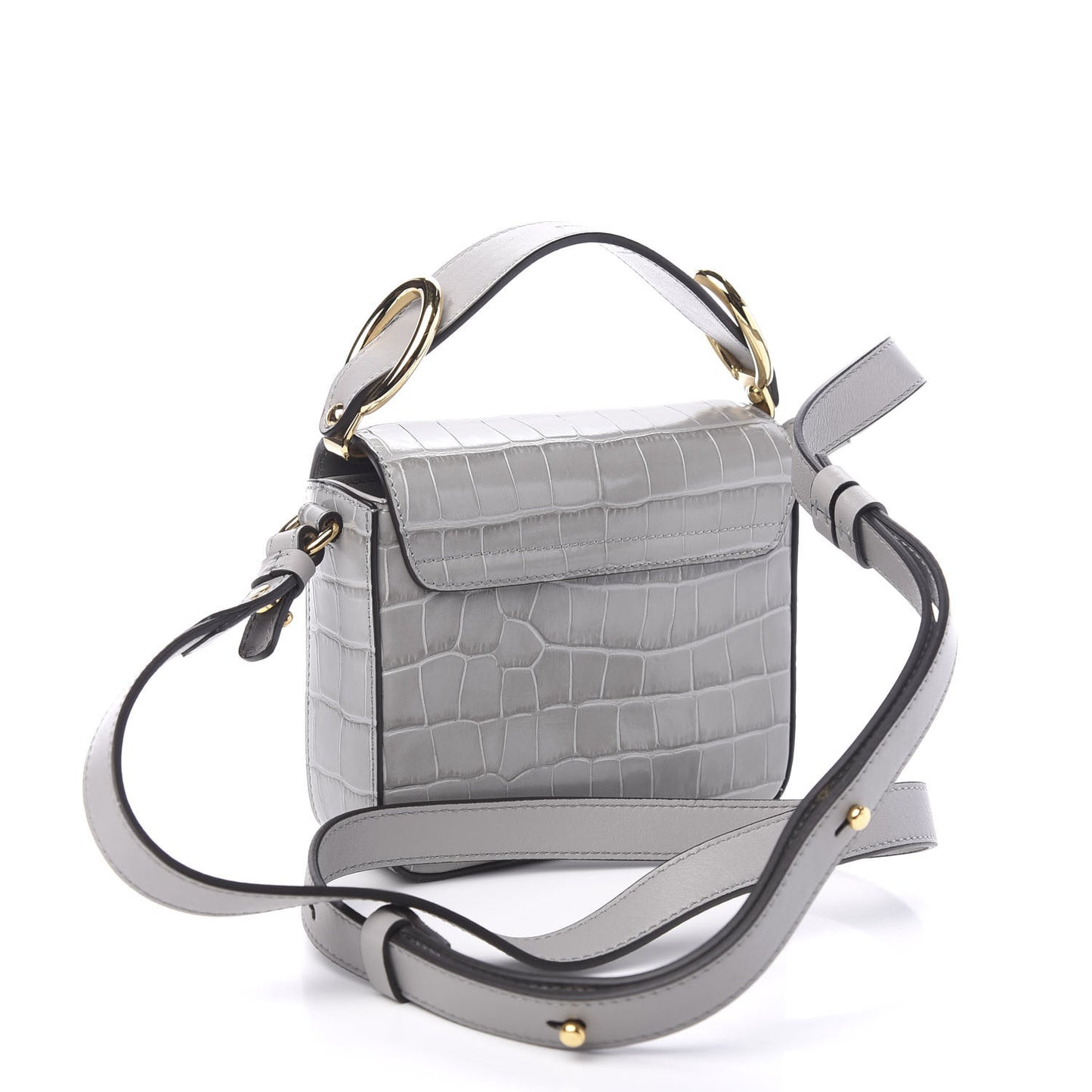 Crocodile Embossed Calfskin Mini C Double Carry Stormy Grey
