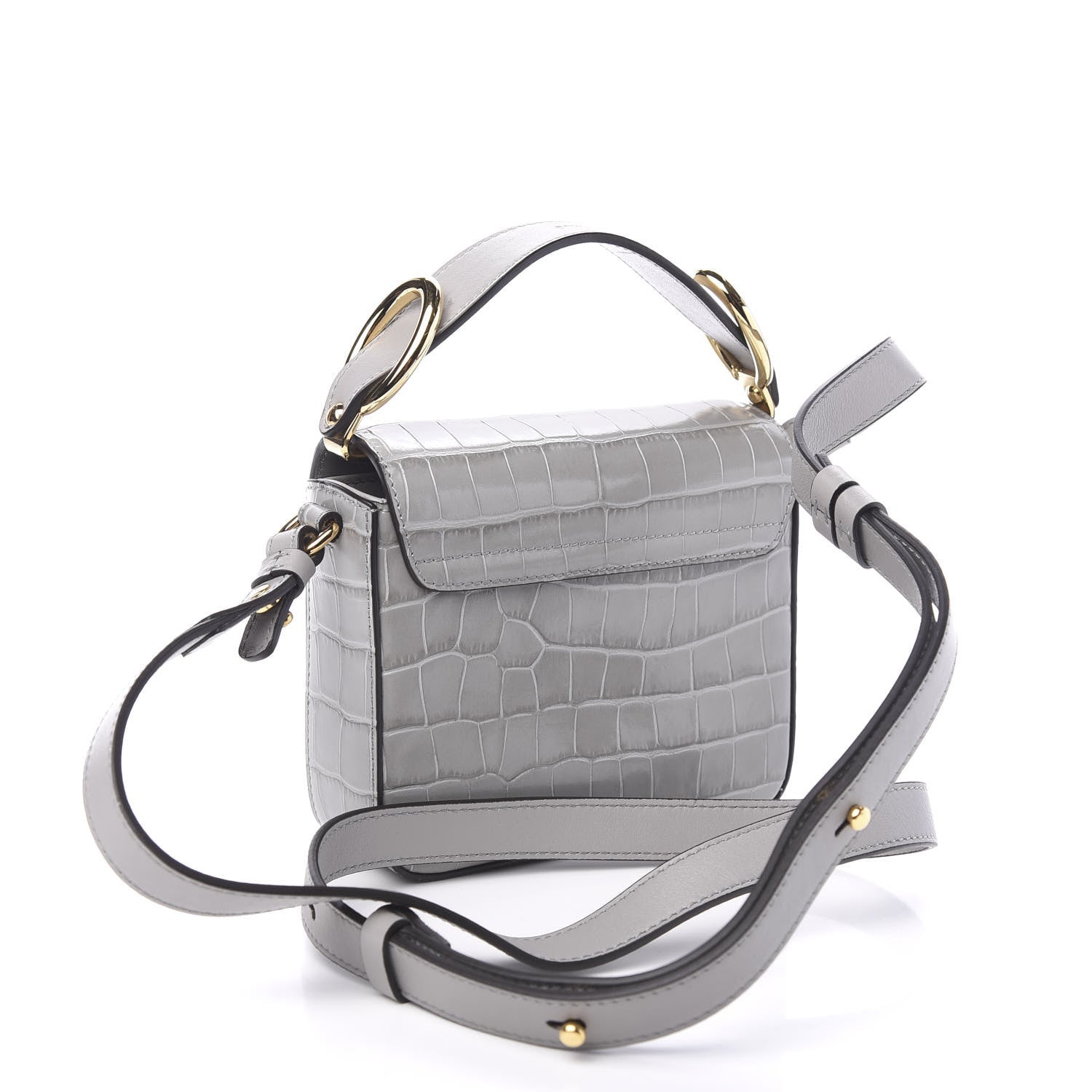 Chloe Crocodile Embossed Calfskin Mini C Double Carry Stormy Grey 2 of 8