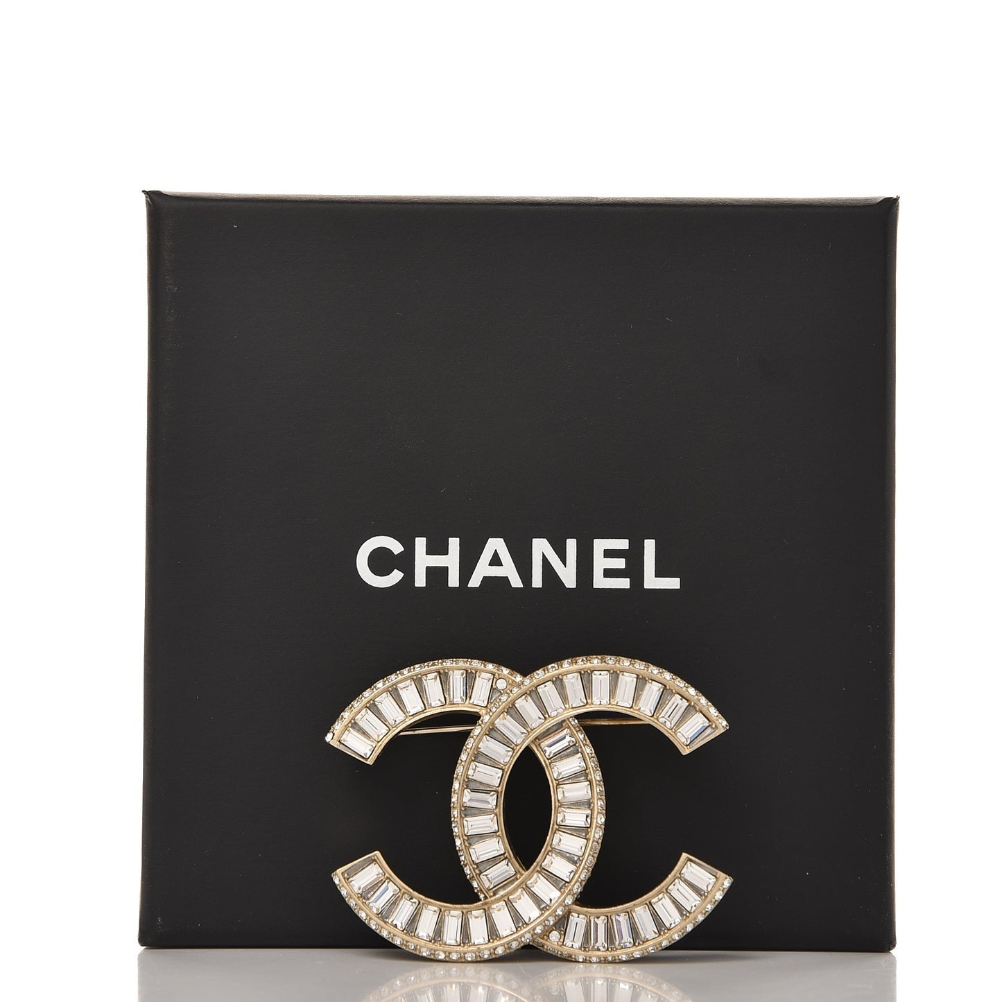 Baguette Crystal CC Brooch Gold