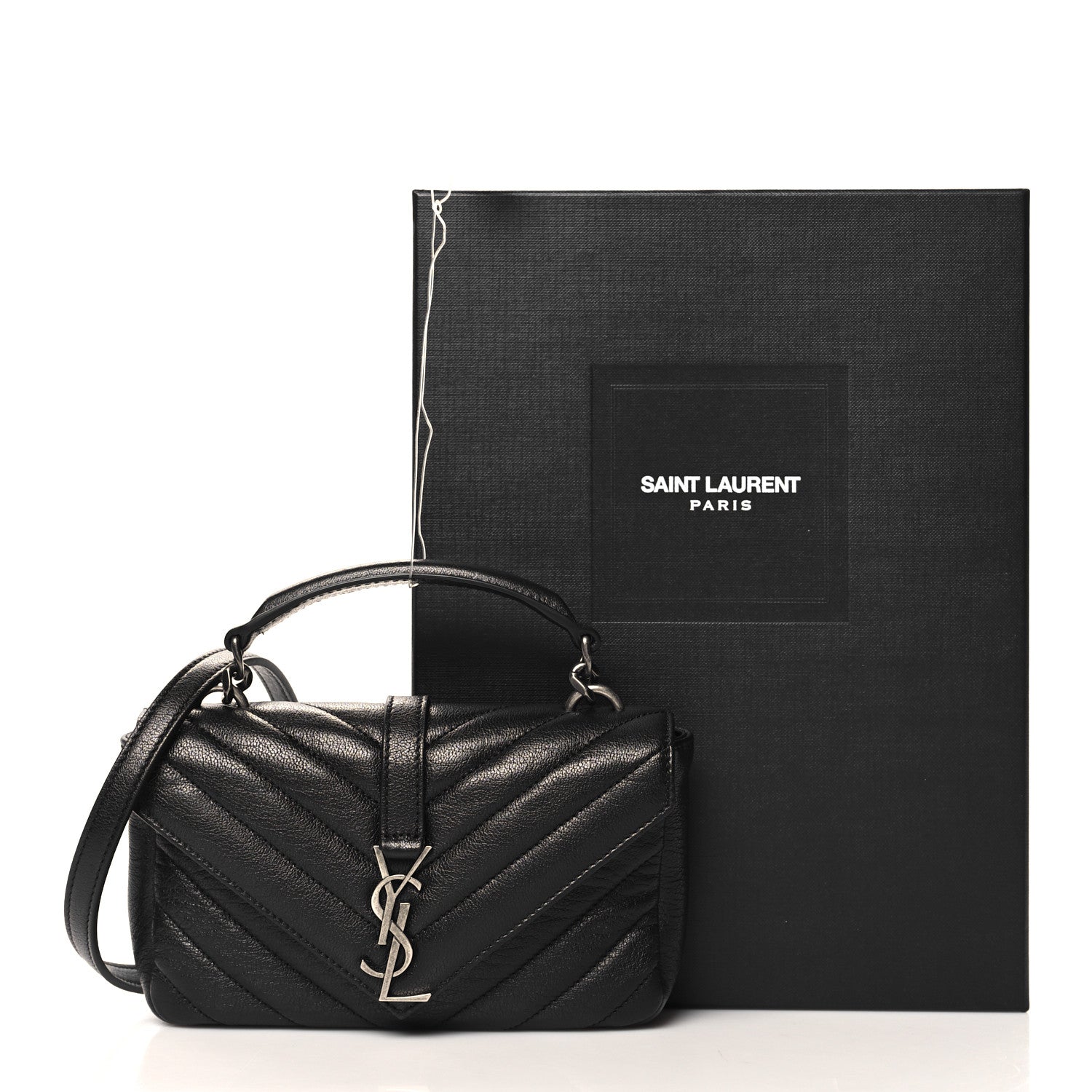 Saint Laurent Sheepskin Matelasse Chevron Monogram College Chain Wallet Coal 10 of 10