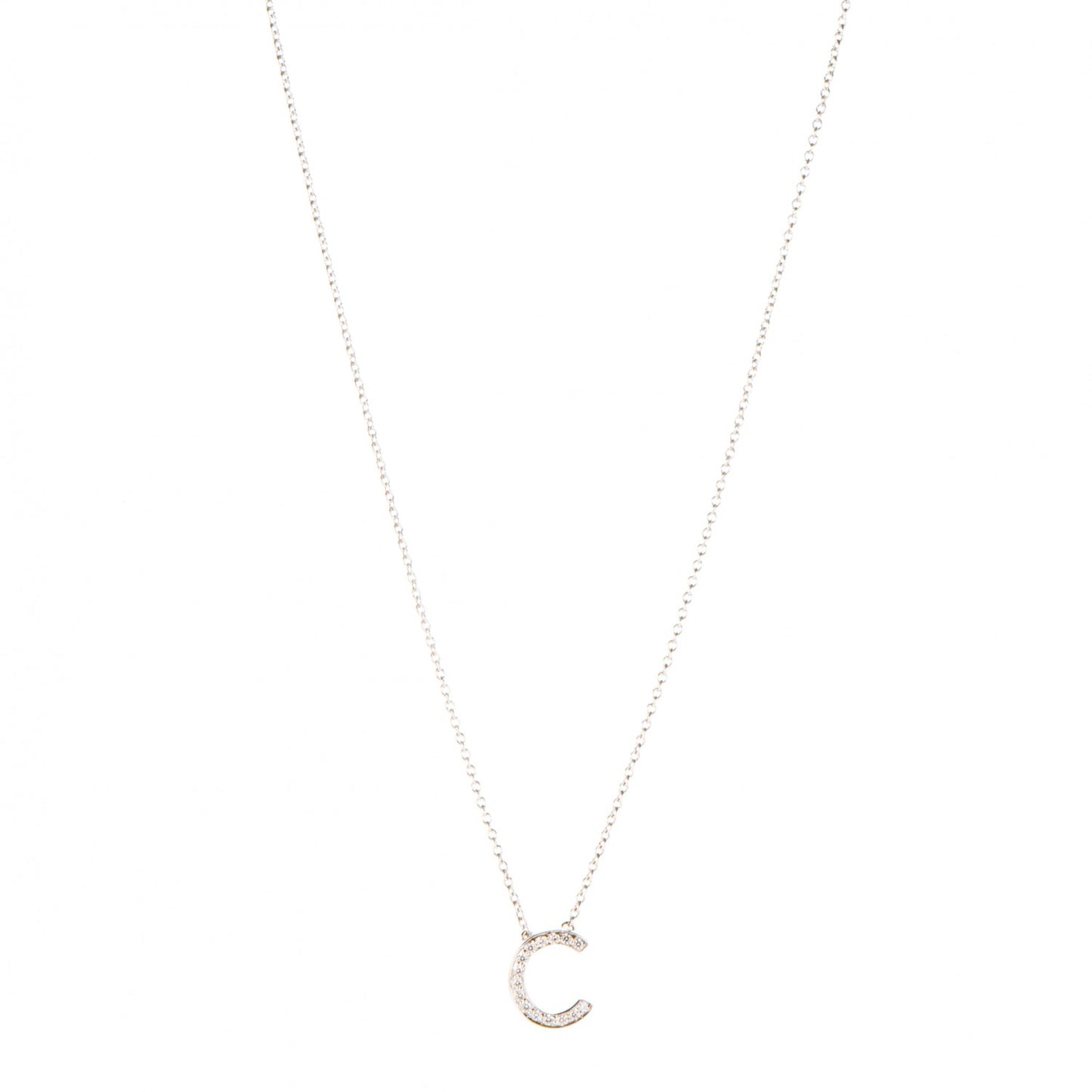 Platinum Diamond Letters C Pendant Necklace