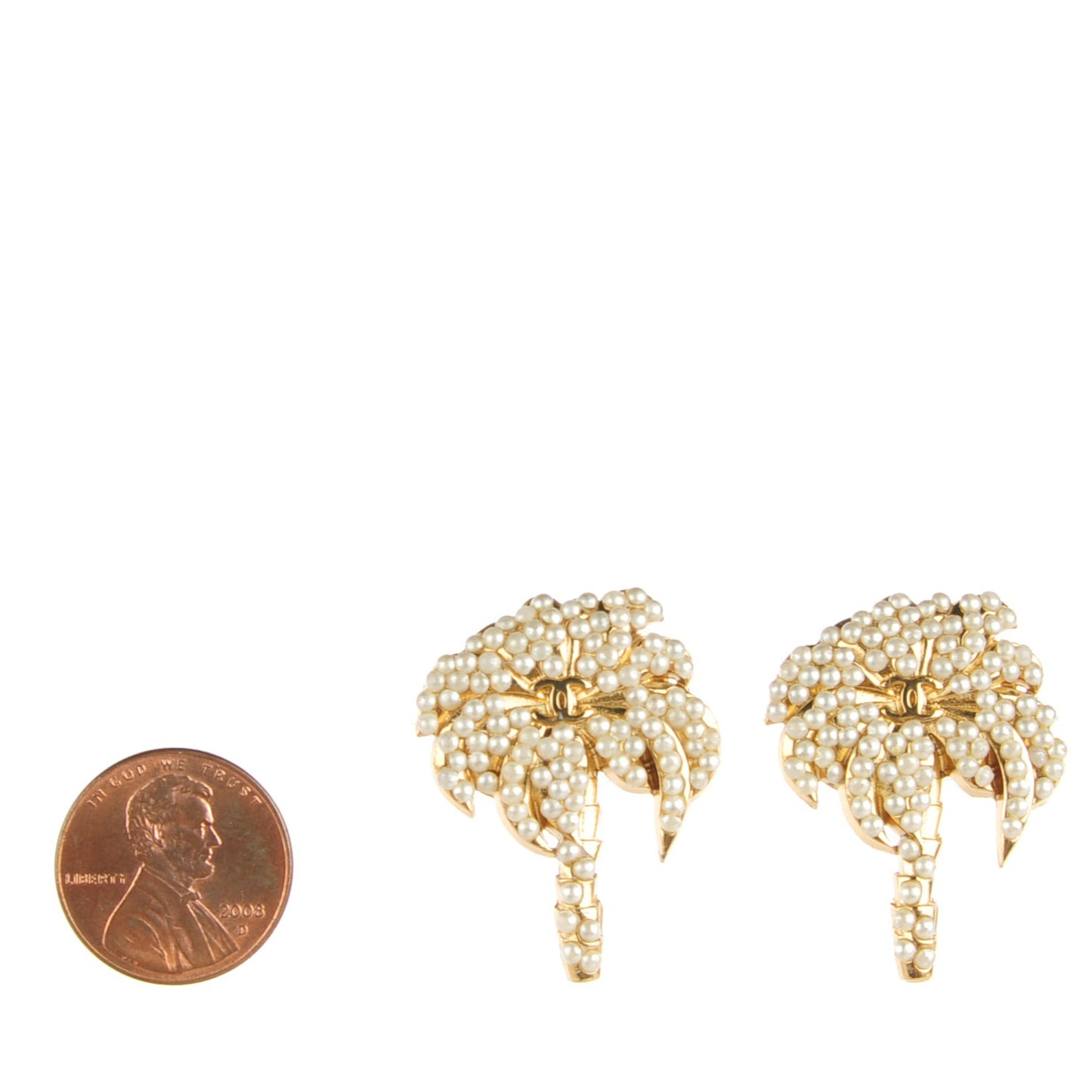 Pearl CC Palm Tree Earrings Gold