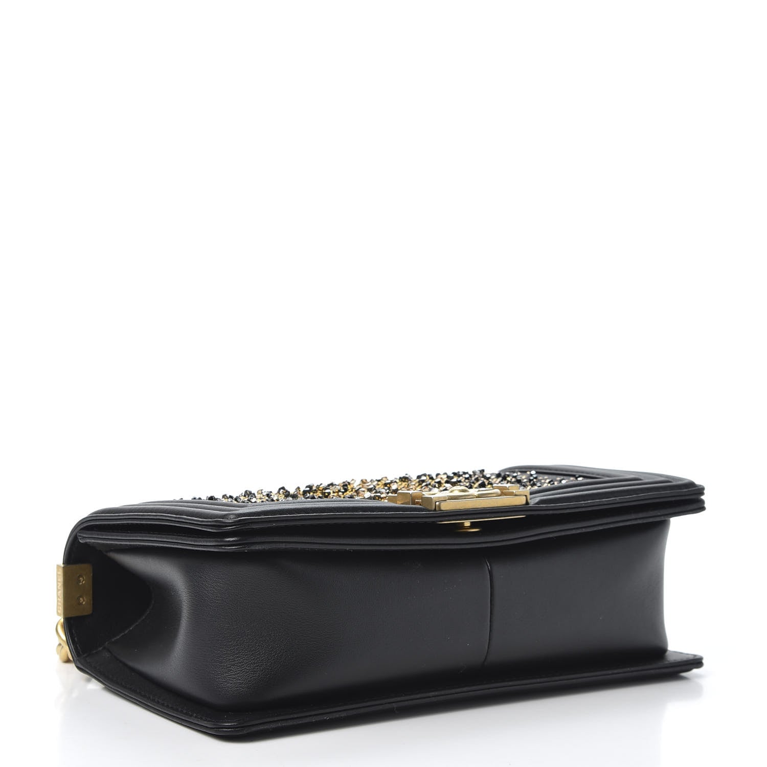 Chanel Calfskin Strass Studded Medium Boy Flap Black Gold 3 of 9