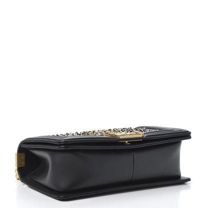 Chanel Calfskin Strass Studded Medium Boy Flap Black Gold 3 of 9