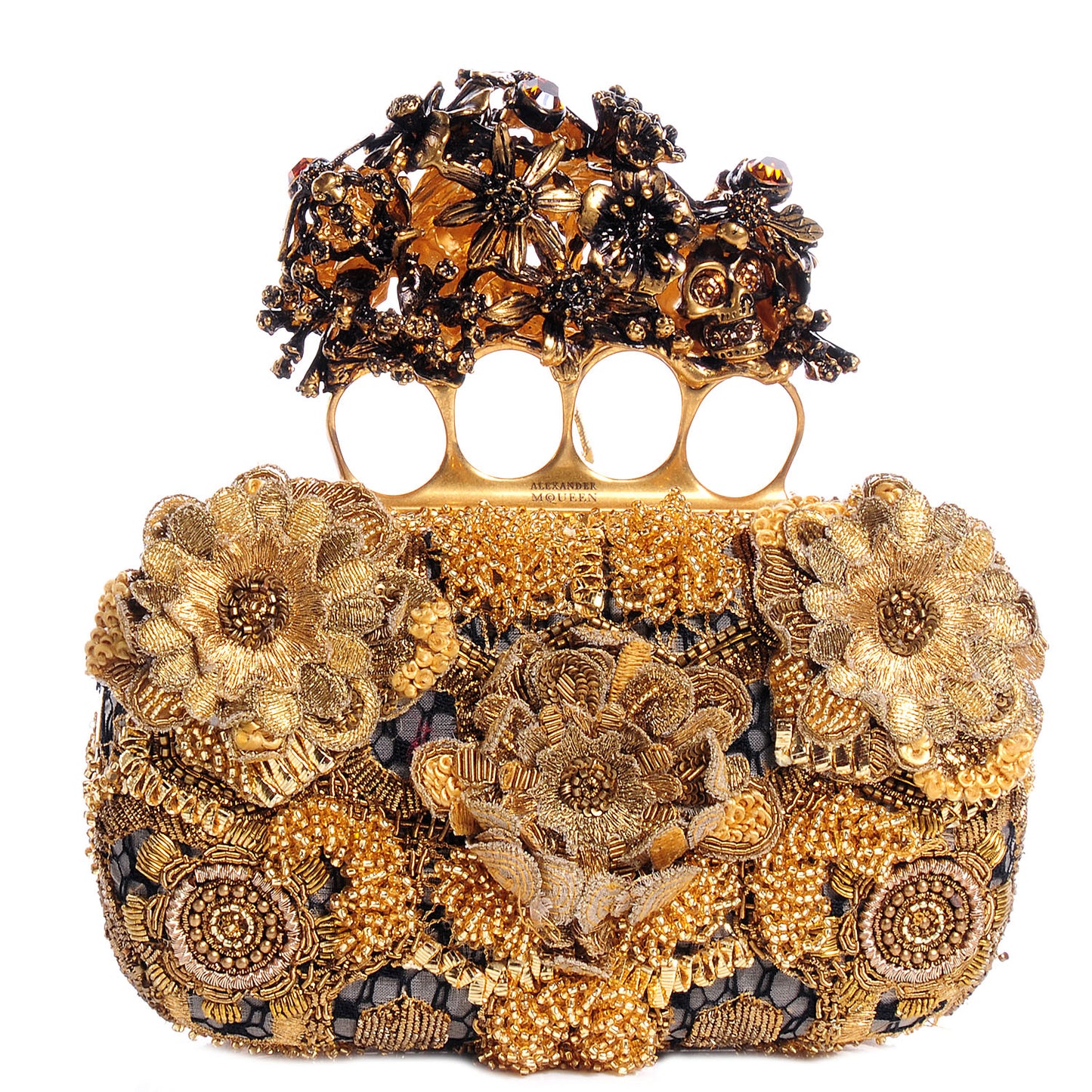 Rosa Seta Knuckle Box Clutch Gold