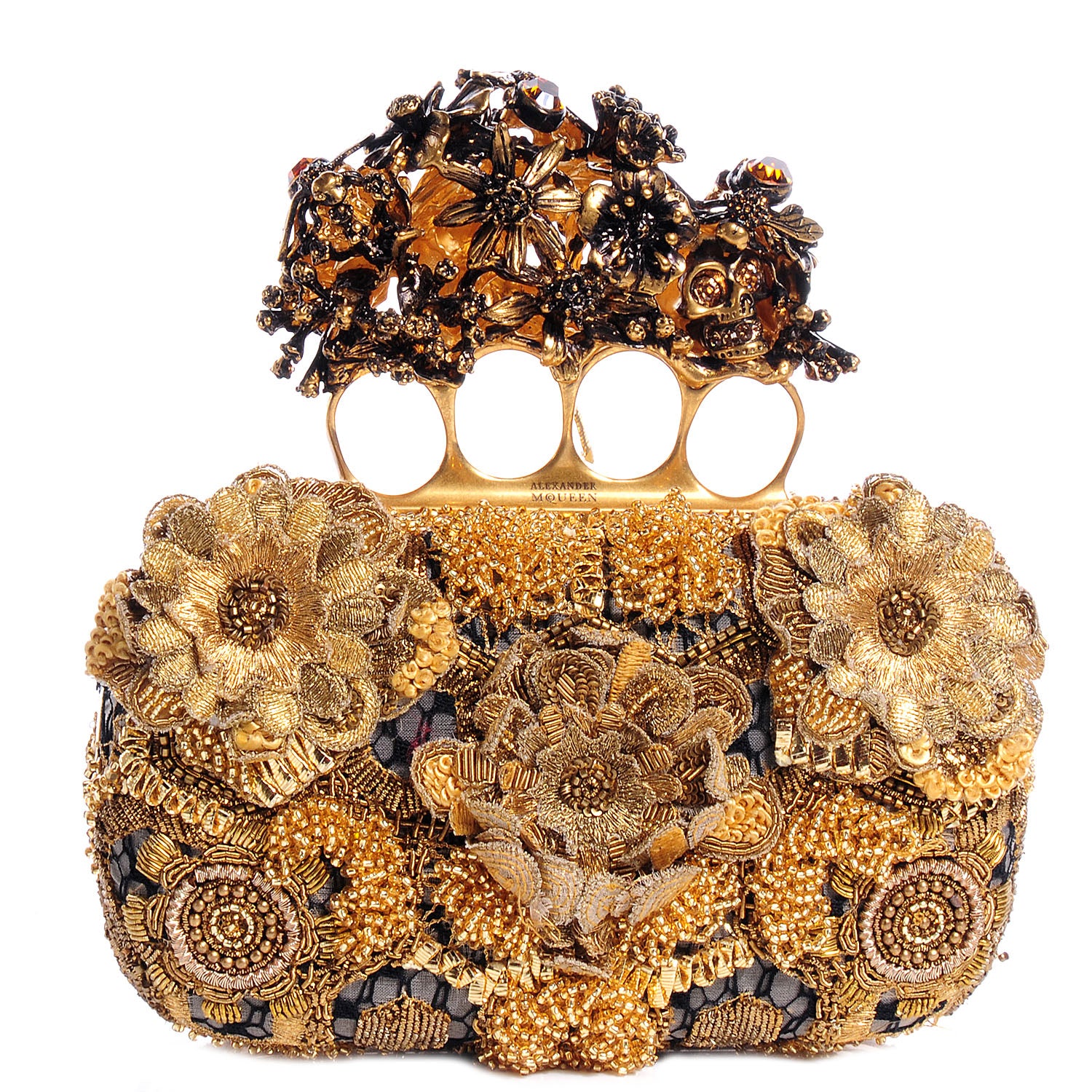 Alexander McQueen Rosa Seta Knuckle Box Clutch Gold 1 of 11