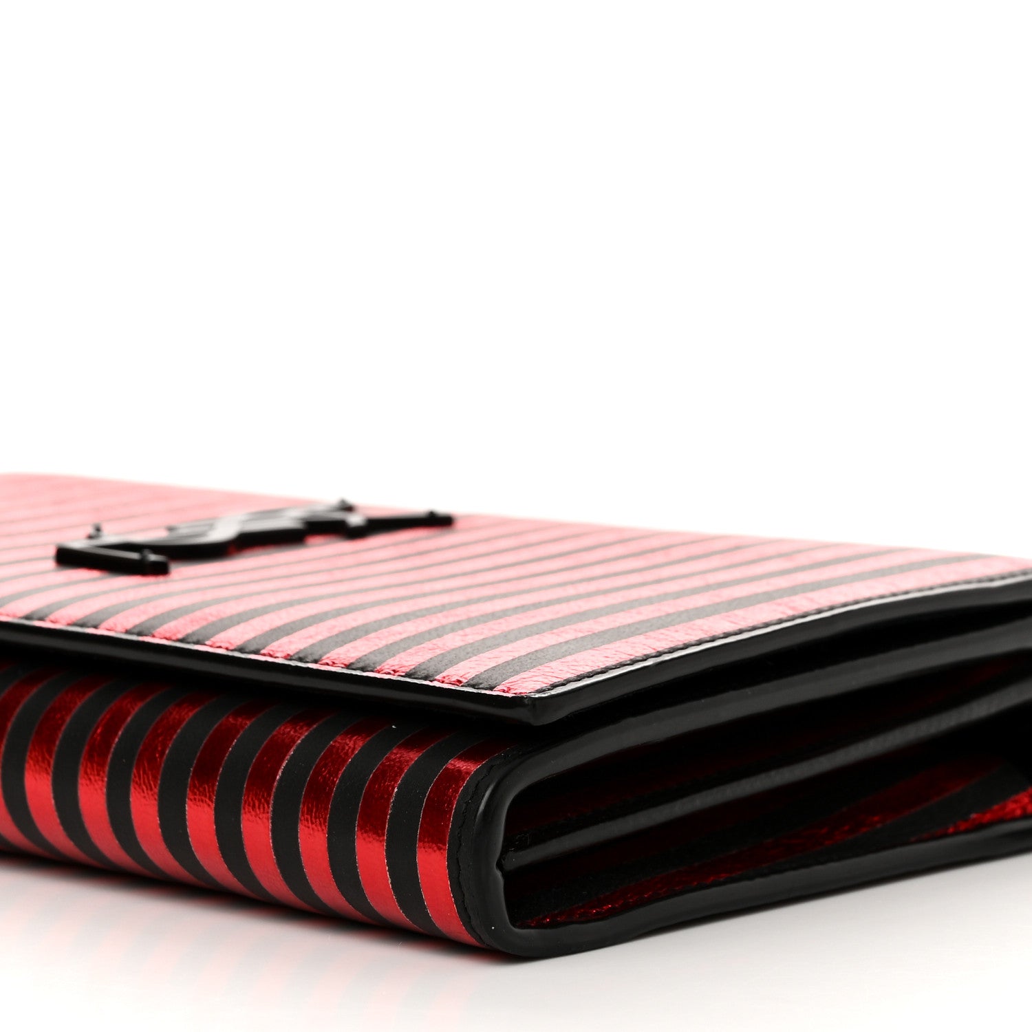 Saint Laurent Metallic Striped Monogram Chain Wallet Red Black 10 of 12