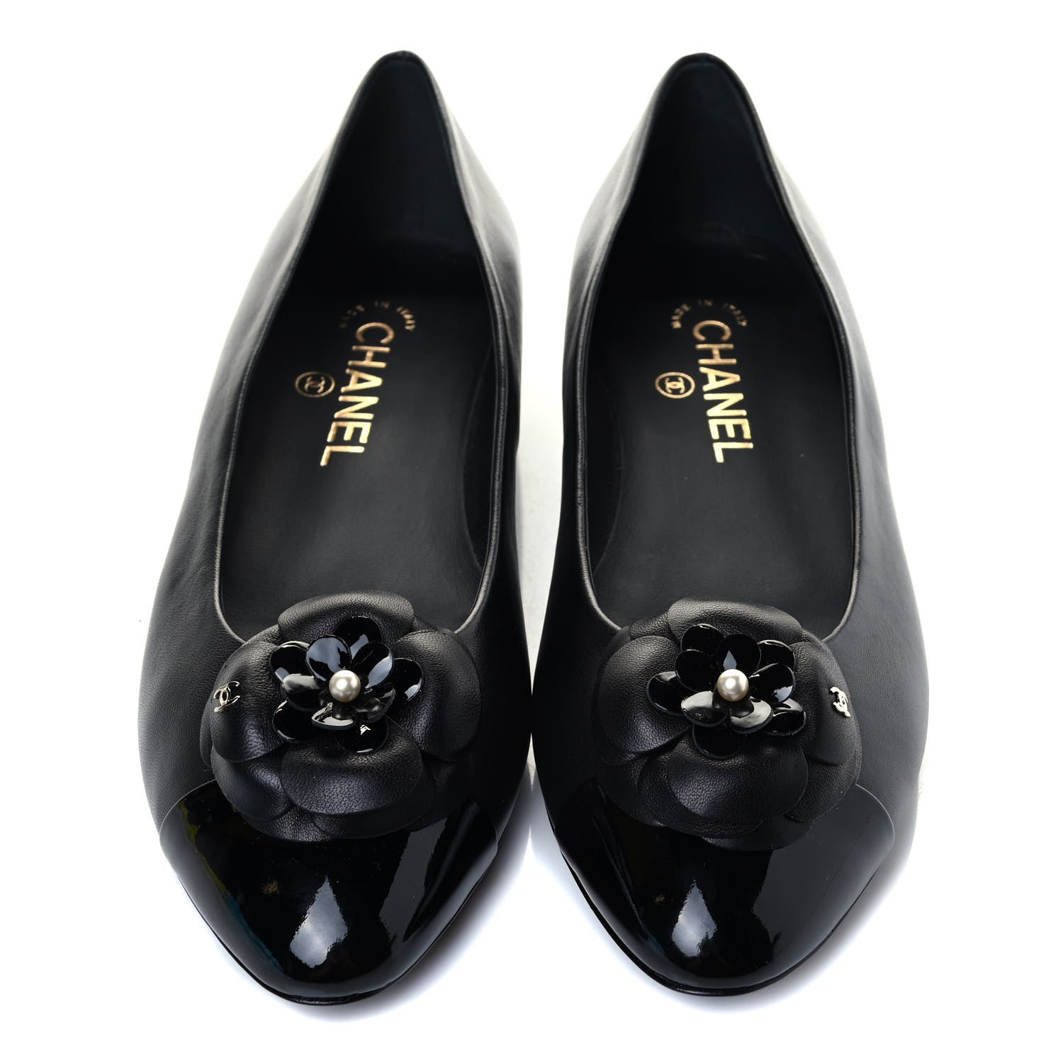 Chanel Lambskin Patent Cap Toe Camellia Ballerina Flats 38.5 Black 6 of 7