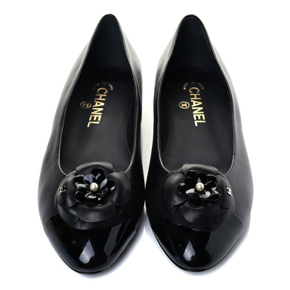 Chanel Lambskin Patent Cap Toe Camellia Ballerina Flats 38.5 Black 6 of 7