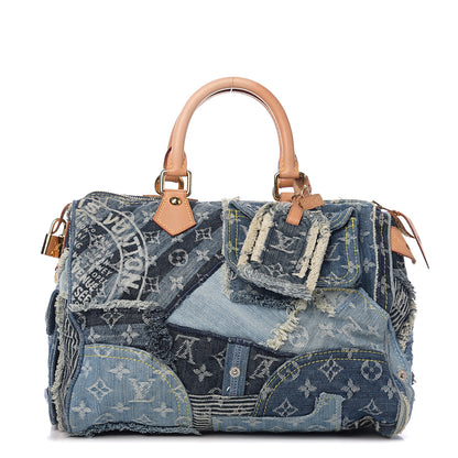 Louis Vuitton Denim Patchwork Speedy 30 Blue 1 of 8